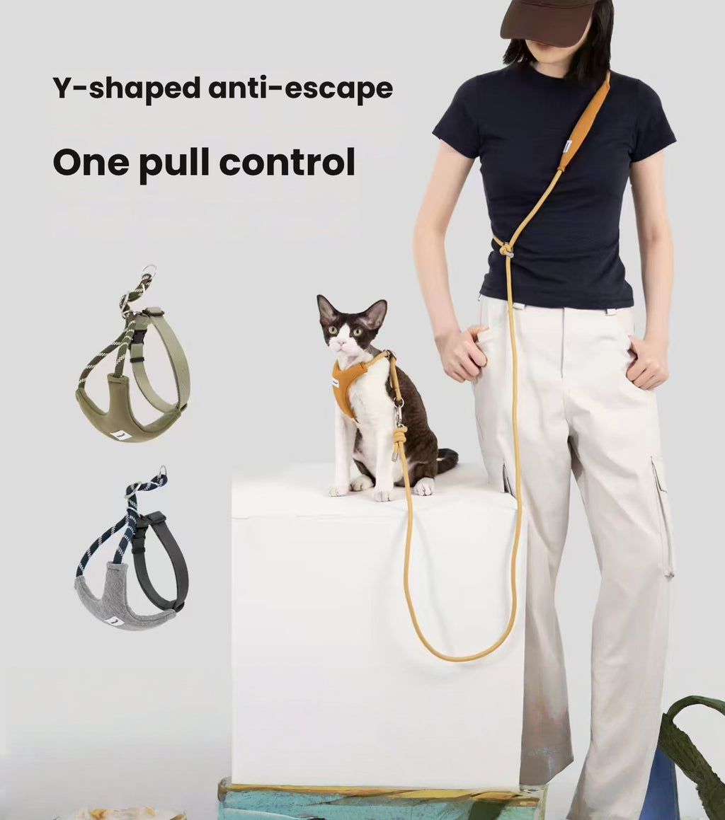 HiDREAM Escape-Proof Cat Harness and Leash Set - Y-Shape No-Choke Crossbody Walking Harness