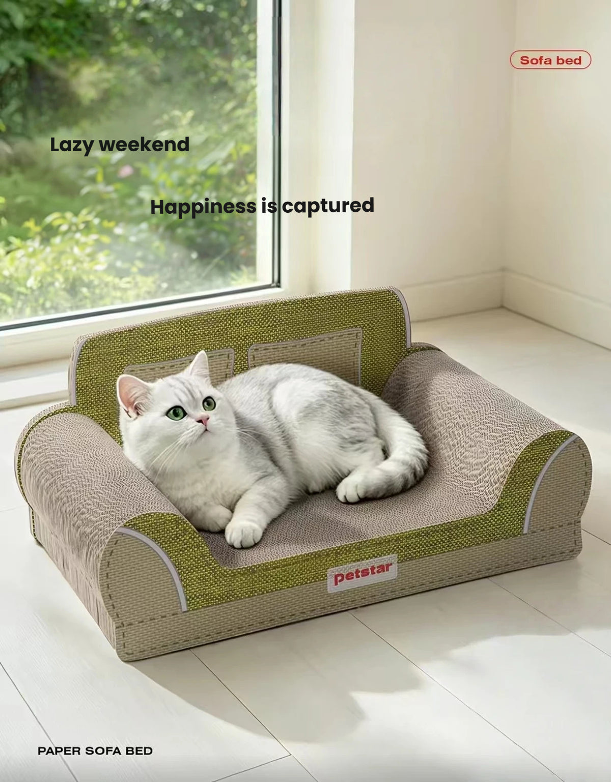 Petstar cardboard cat sofa in an indoor resting scene