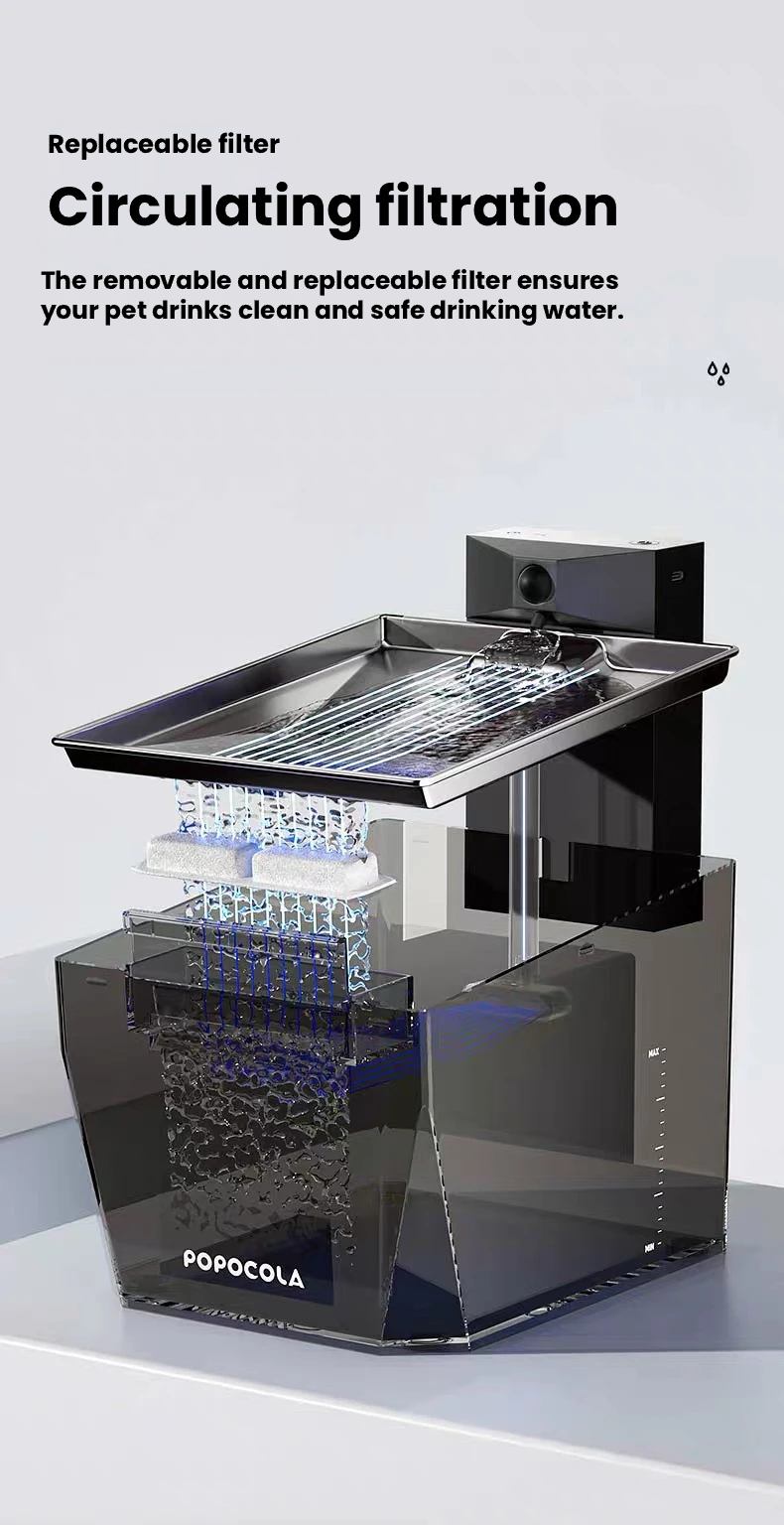 POPOCOLA Cordless Pet Water Fountain – Black