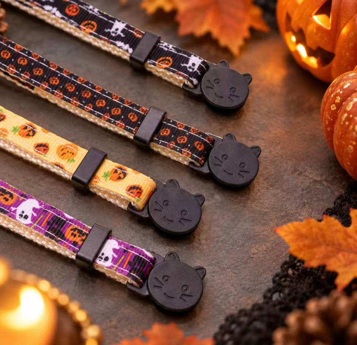 Halloween Pet Collar with Bow Bell, Pumpkin Ghost Cat Accessory
