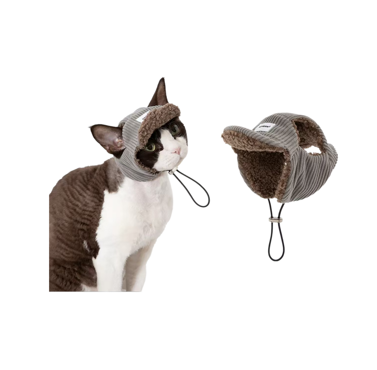 HiDREAM Knit Cat Winter Hat with Neck Warmer - Thick Plush Cap for Devon Rex