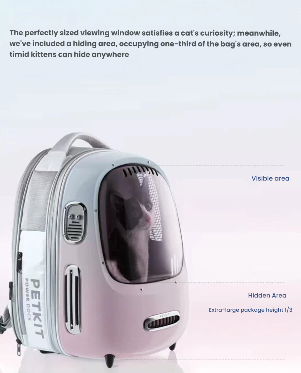 Wide viewing window and ventilation areas on the PETKIT carrier