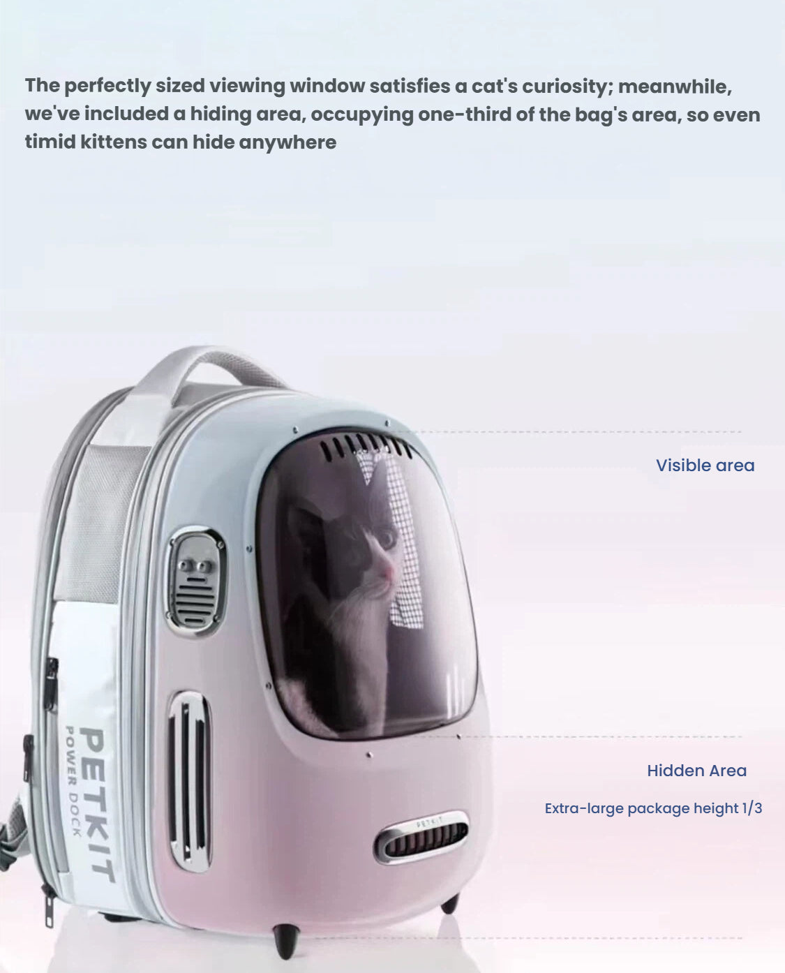 Wide viewing window and ventilation areas on the PETKIT carrier