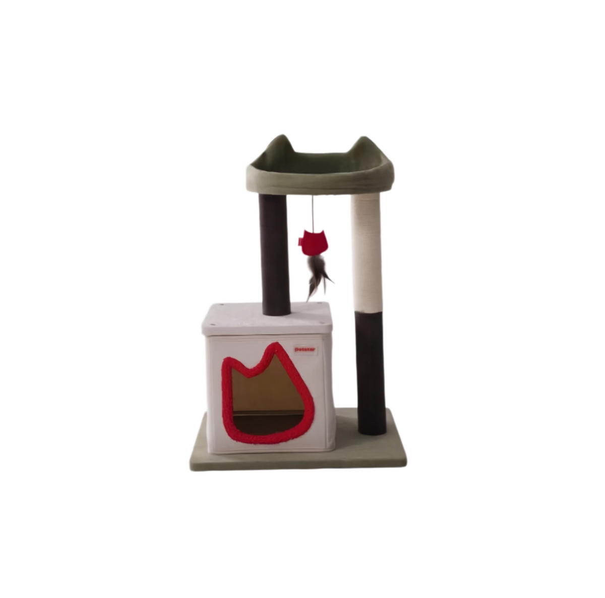 Compact Petstar S cat tree with a cat house and green upper perch