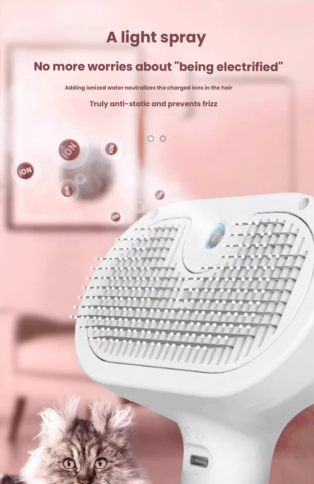 Spray Pet Grooming Brush for Cats & Dogs, Deshedding Comb