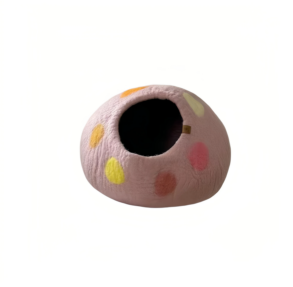 Coni Life Premium Wool Felt Cat Cave Bed - Large Enclosed Cozy Cat House Gift Set