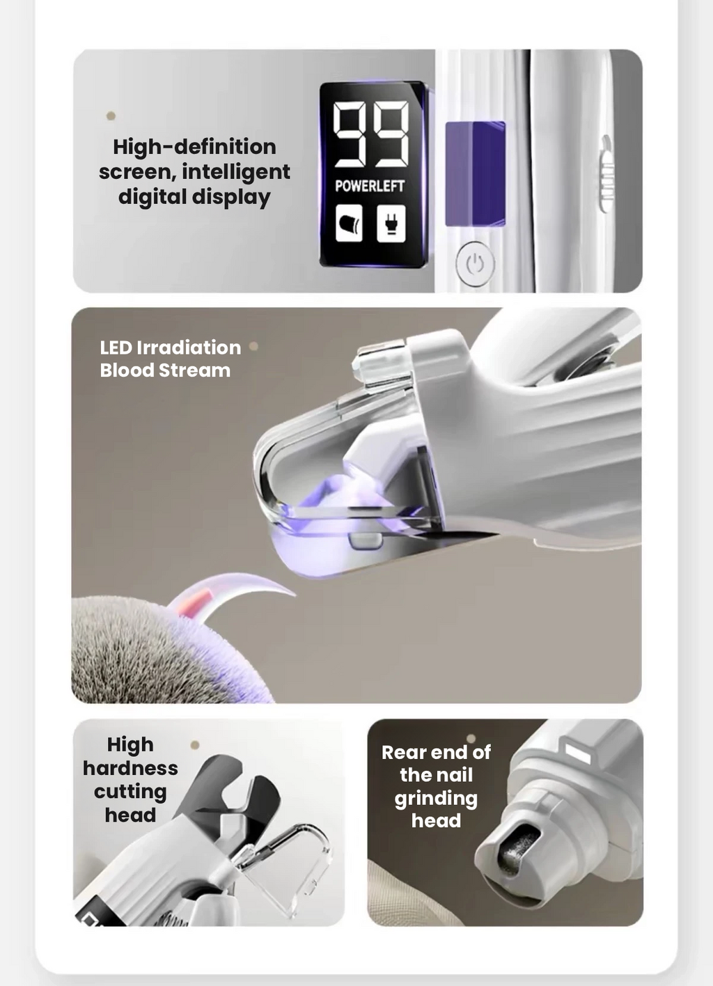 POPOCOLA Pet Nail Clipper & Grinder – Electric Nail Trimmer for Dogs & Cats