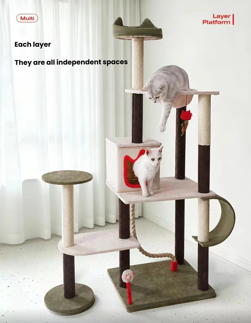 Cats using the platforms and hammock on the taller Petstar cat tree