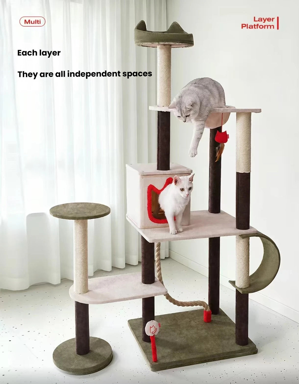 Cats using the platforms and hammock on the taller Petstar cat tree