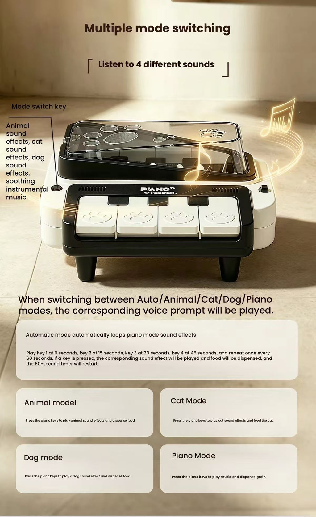 RFRU Interactive Piano Treat Dispenser – Sound-Activated Puzzle & Enrichment Toy for Small Dogs & Cats