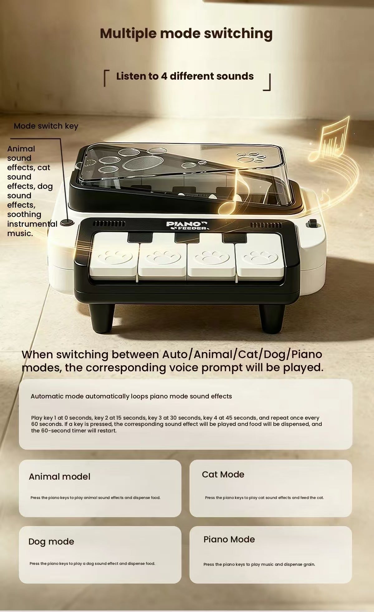 RFRU Interactive Piano Treat Dispenser – Sound-Activated Puzzle & Enrichment Toy for Small Dogs & Cats