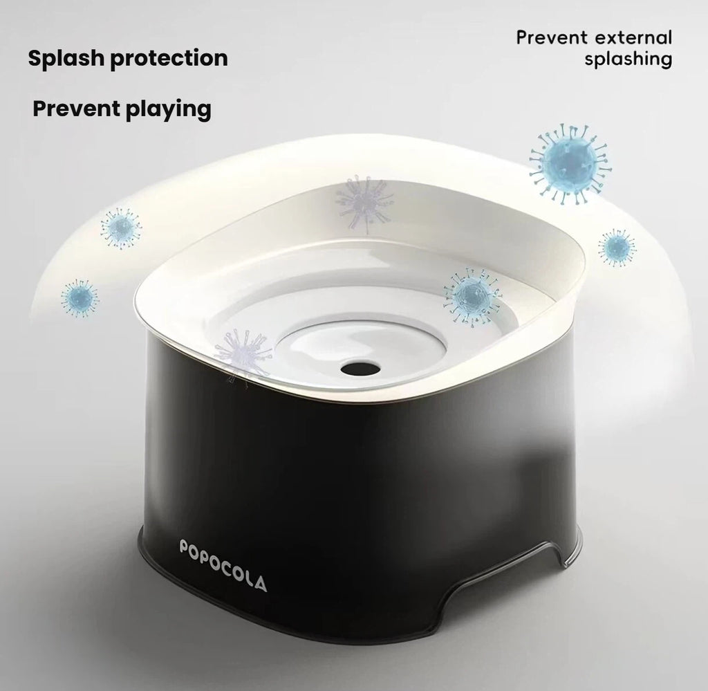 Popocola floating-disk pet bowl showing the anti-splash design