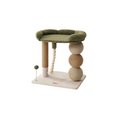 Green Petstar raised cat bed with scratching surfaces, hanging rope and spring ball