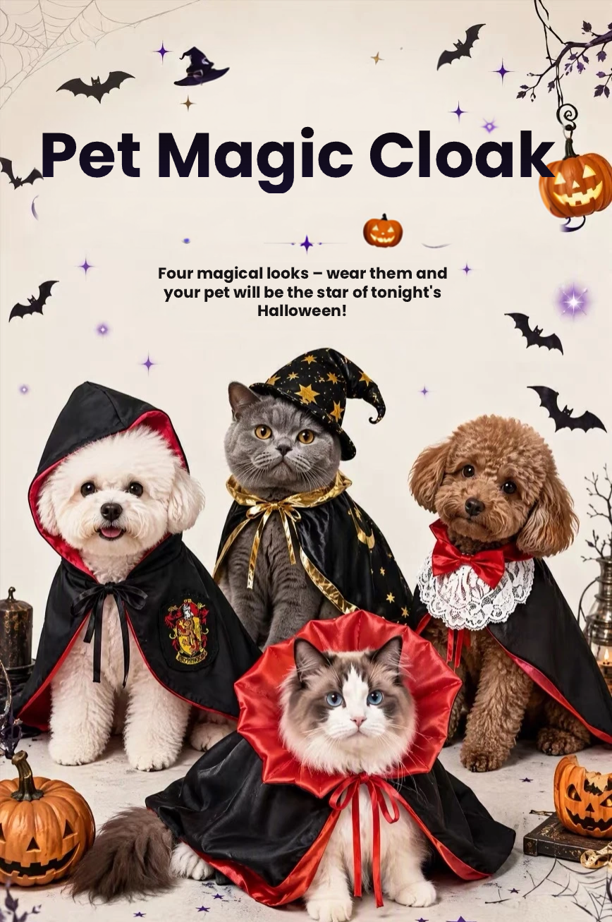 Halloween Pet Magic Cape – Funny Wizard Costume for Dogs & Cats