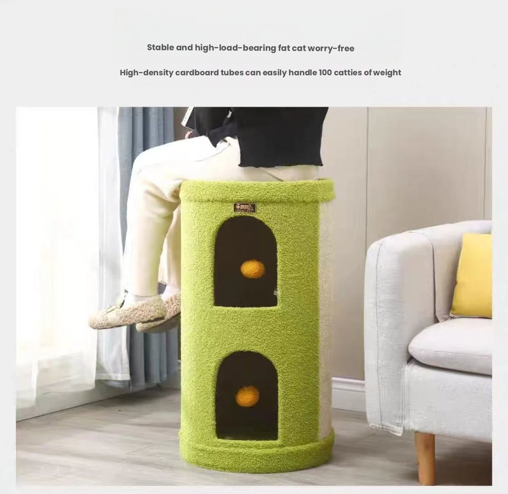 Sisal Cat Tree House: Enclosed Cat Bed with Scratching Post