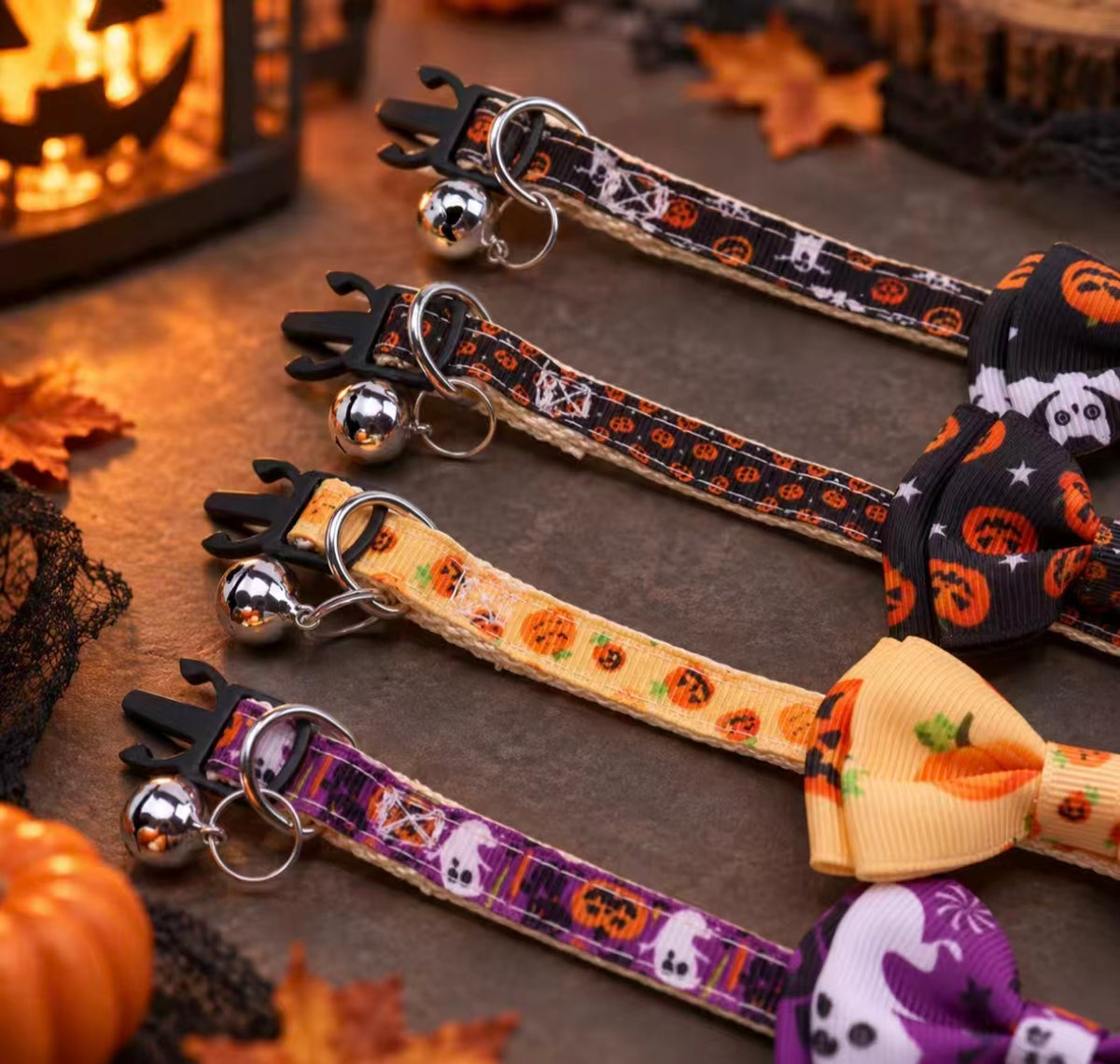Halloween Pet Collar with Bow Bell, Pumpkin Ghost Cat Accessory