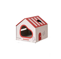 Petstar white cardboard cat house with red roof and front doorway