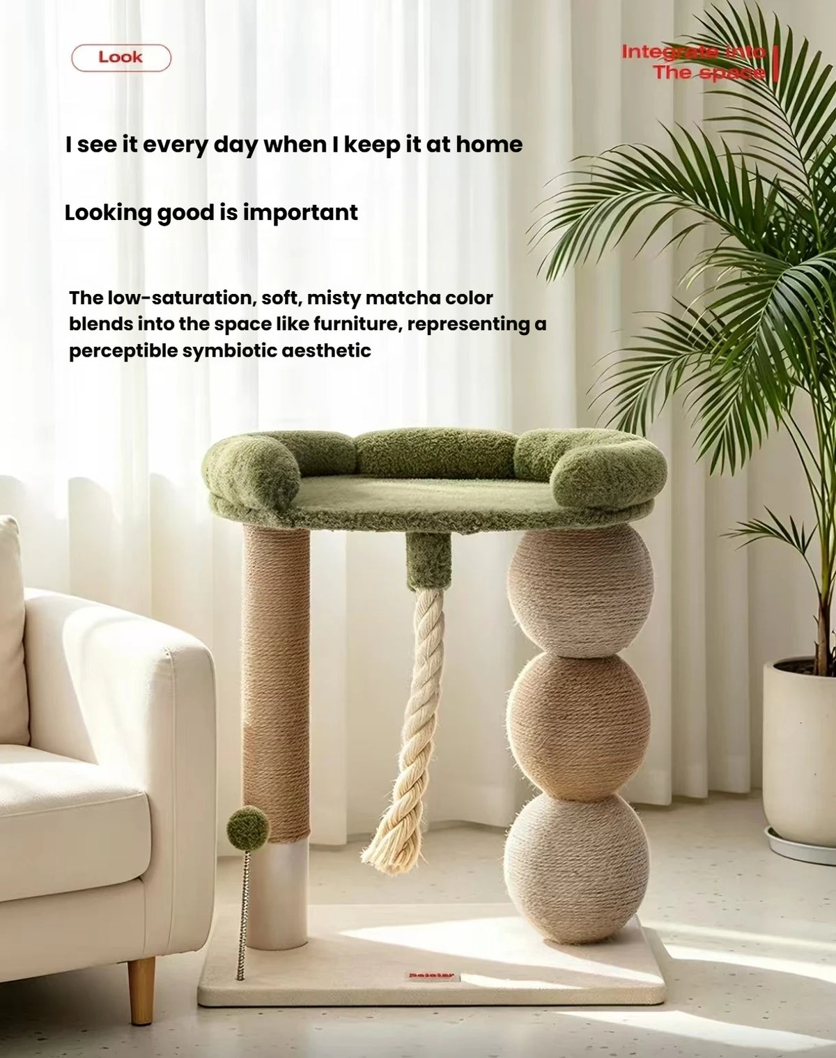 Green Petstar cat furniture displayed beside a sofa