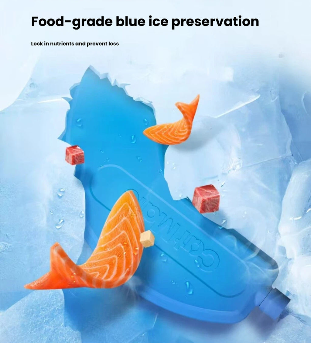 Blue cooling pack supplied with the CatMate wet-food feeder