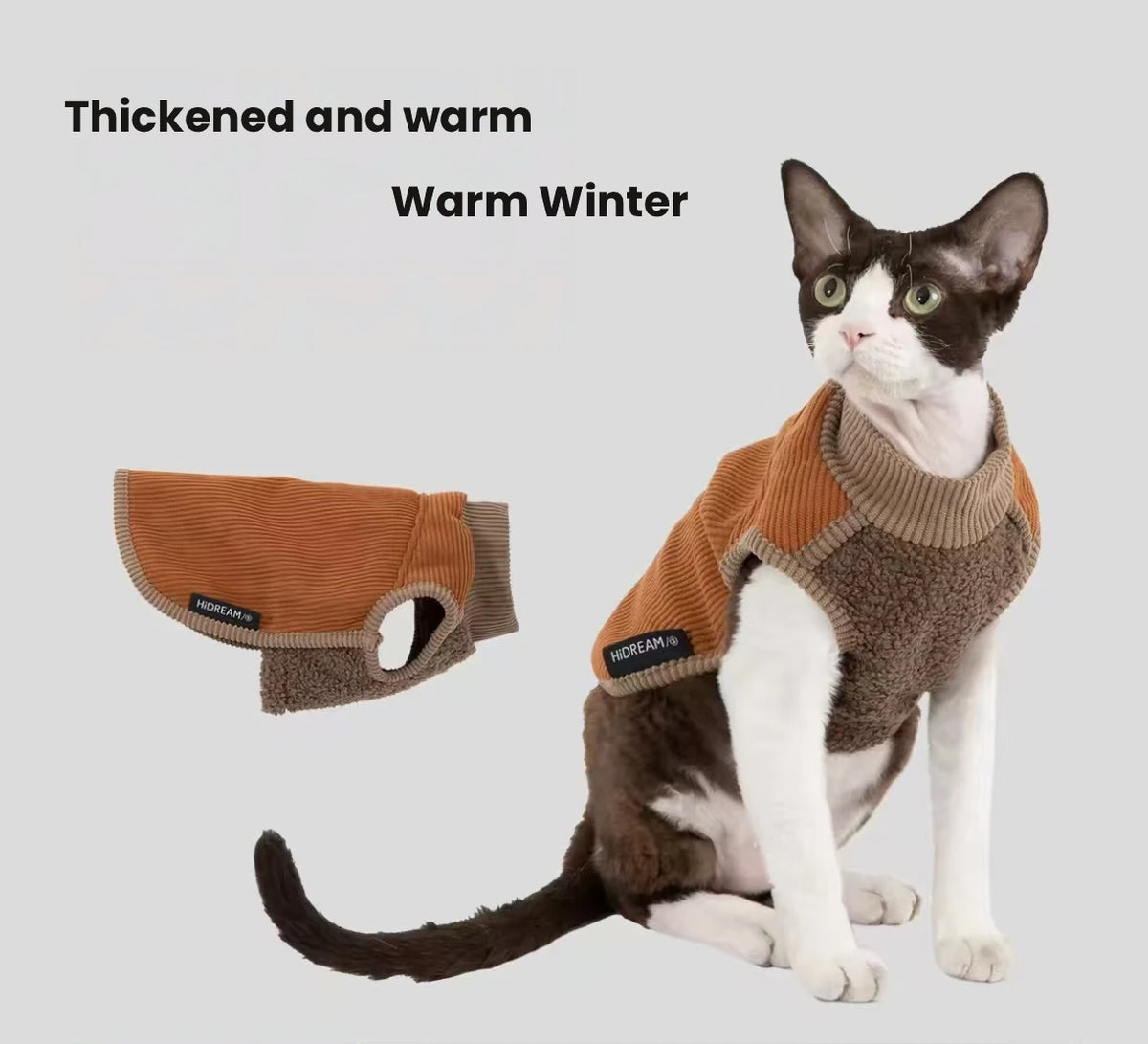 HiDREAM Thick Warm Fleece Cat Vest - Winter Soft Clothes for Devon Rex, Cats & Dogs