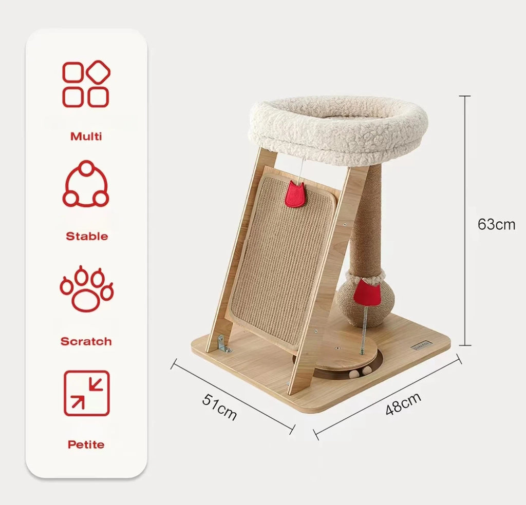Petstar wooden cat tree dimensions: 51 by 48 cm base and 63 cm height