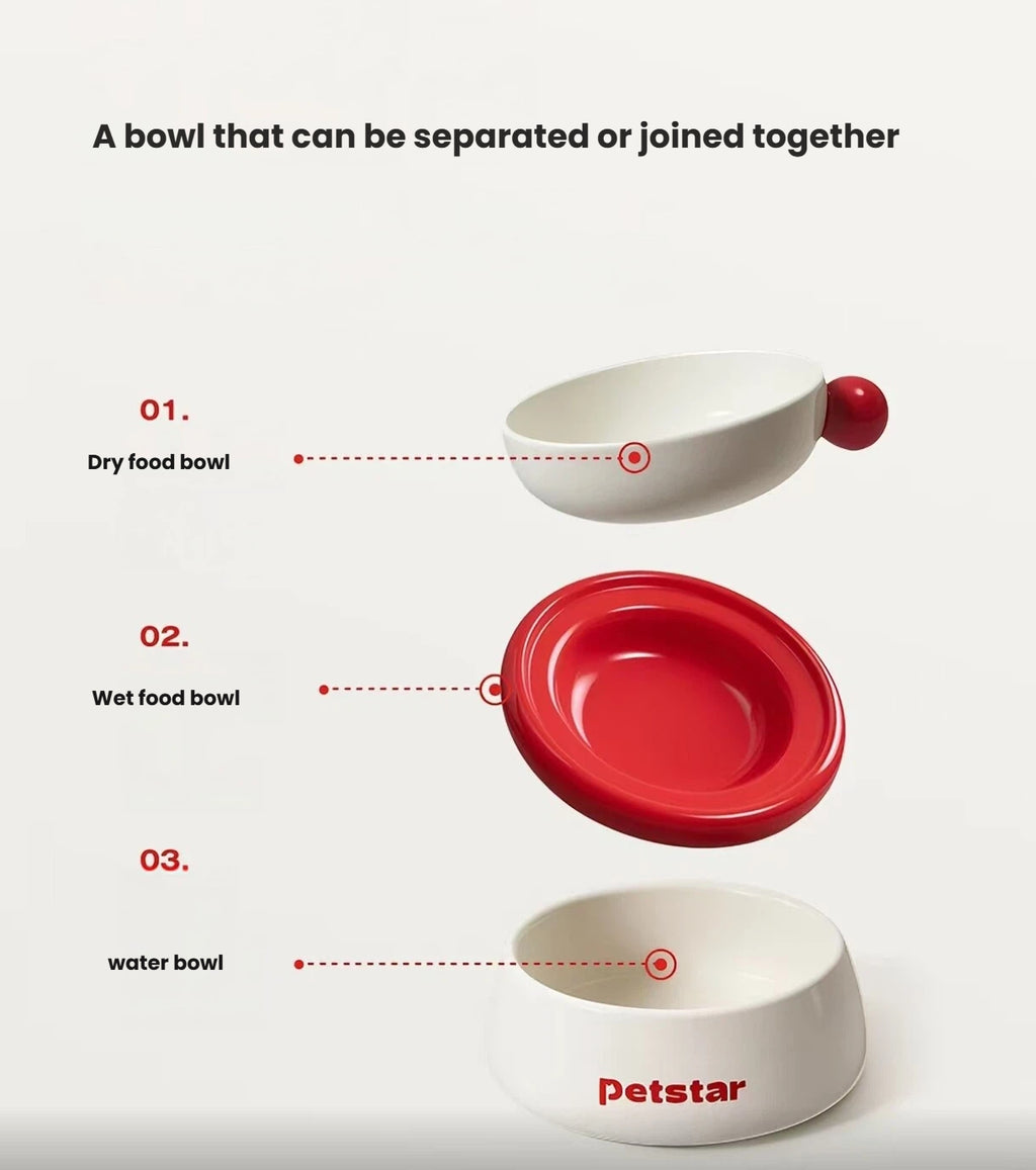 Petstar Ceramic Elevated Cat & Dog Bowls, 3-in-1 Feeding Set