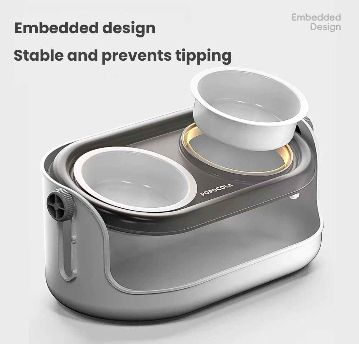 Embedded ceramic bowls in the Popocola anti-tipping base