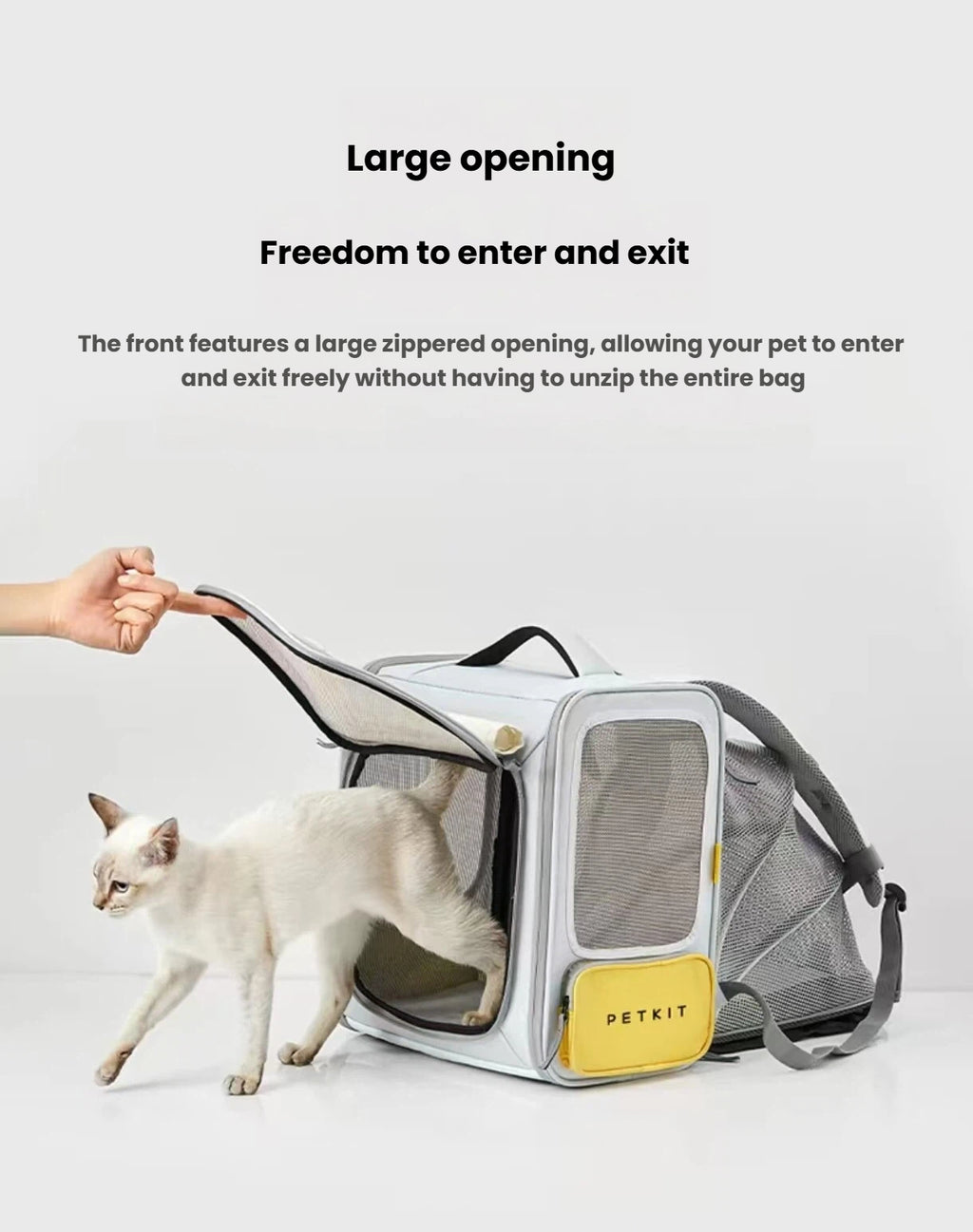 Large front opening of the PETKIT cat carrier backpack