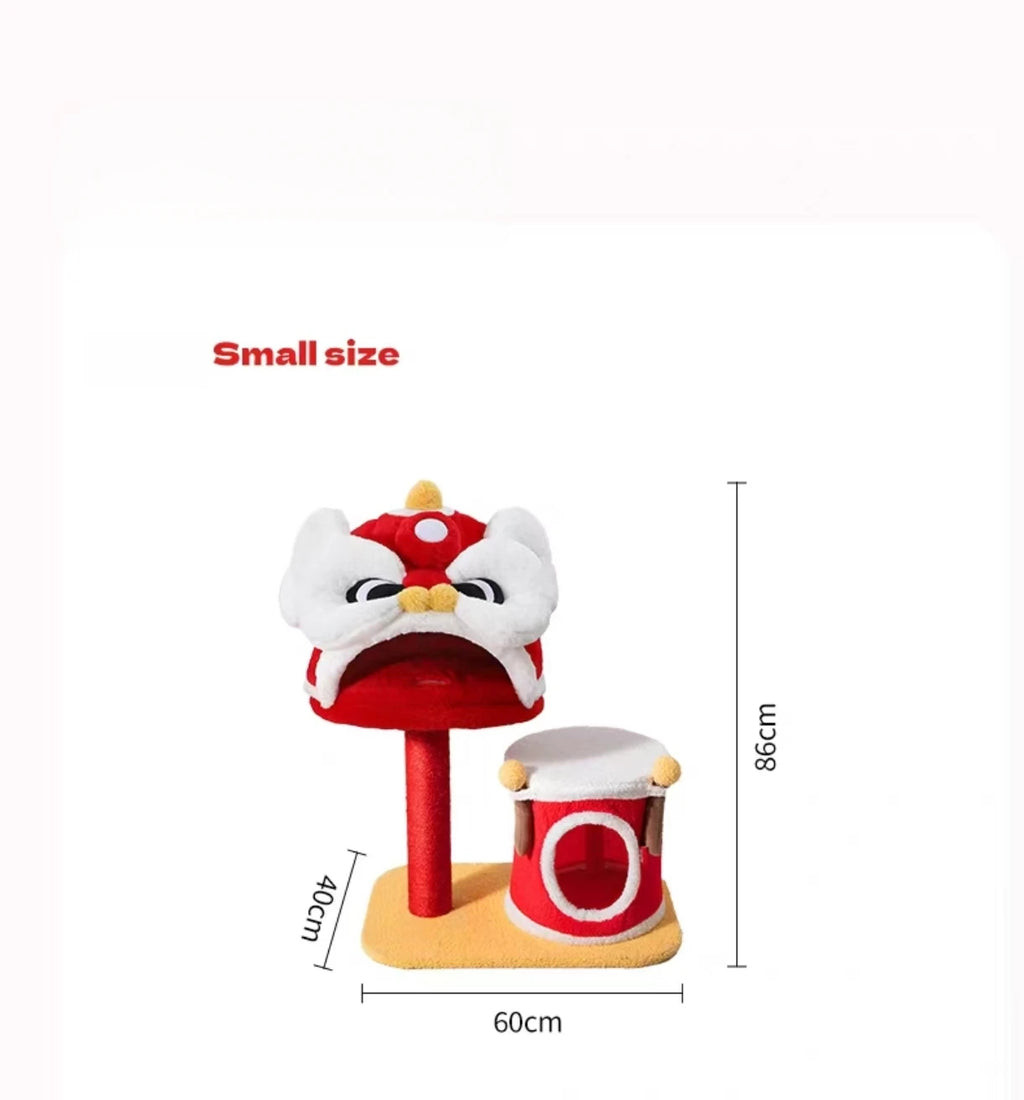 Small Lion Dance cat tree dimensions: 60 by 40 cm base and 86 cm height