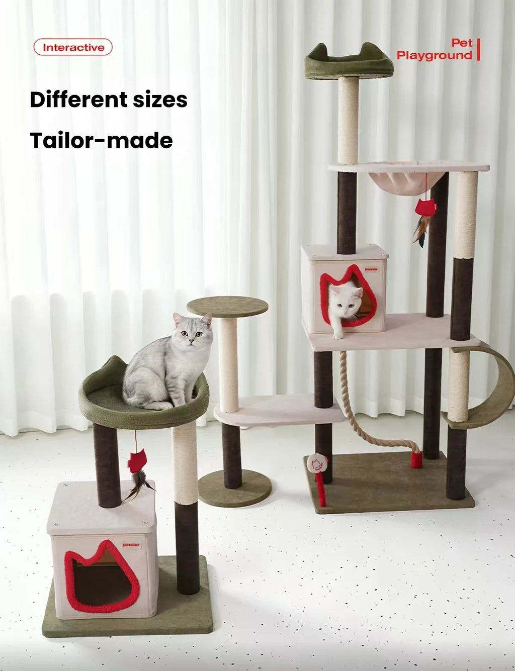 Compact and tall Petstar cat tree configurations shown side by side