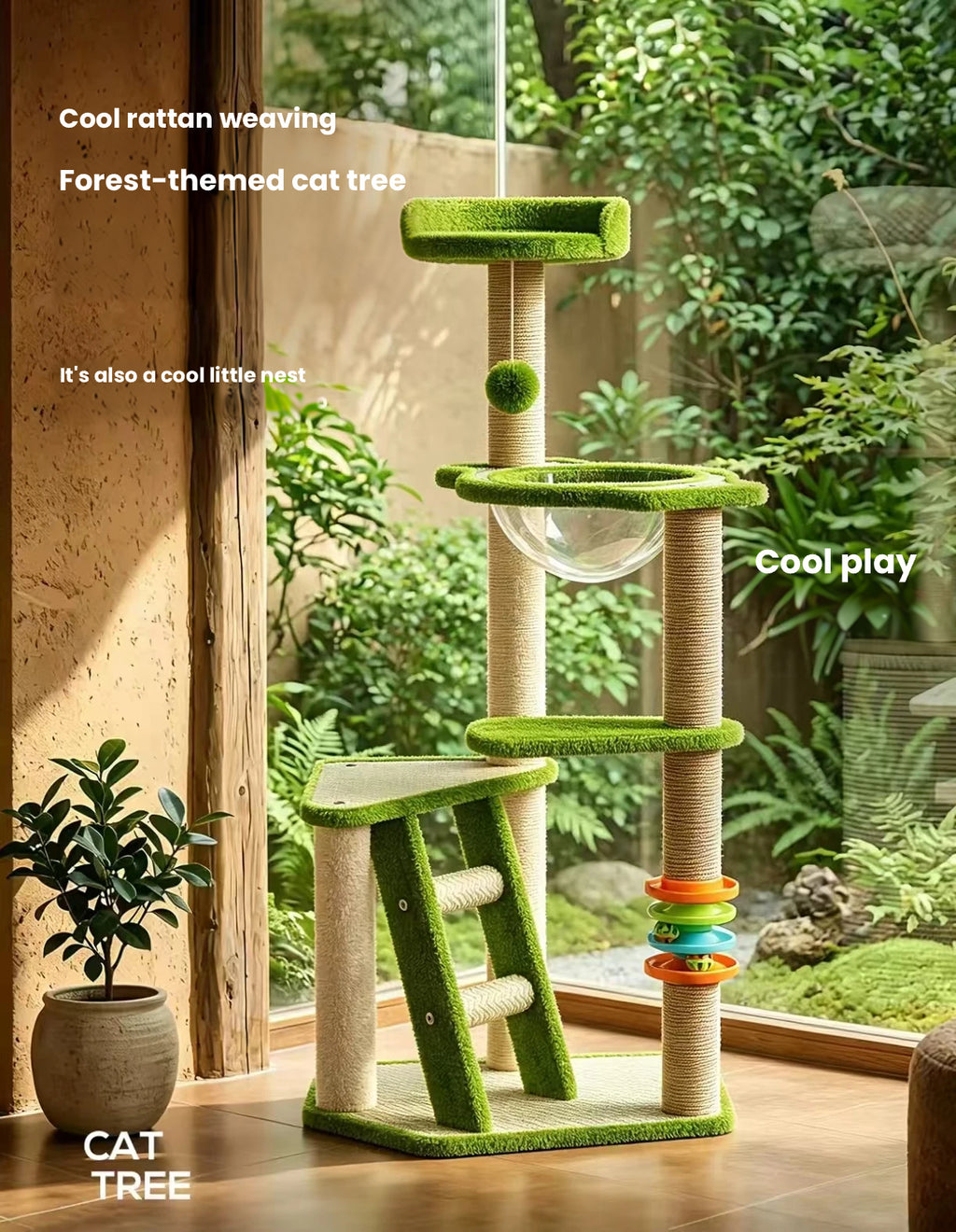 2-Tier Elevated Cat Bed: All-Season Cat Tree & Cooling Cat House