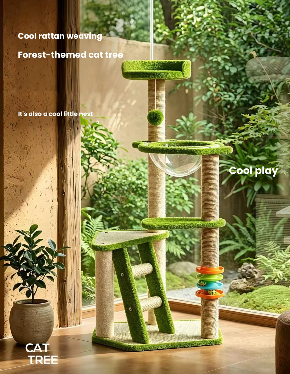 2-Tier Elevated Cat Bed: All-Season Cat Tree & Cooling Cat House
