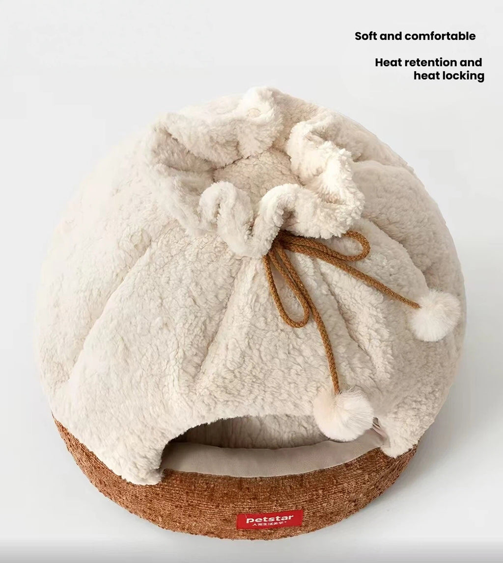 Petstar Plush Cat House, Warm Semi-Enclosed Washable Cat Bed