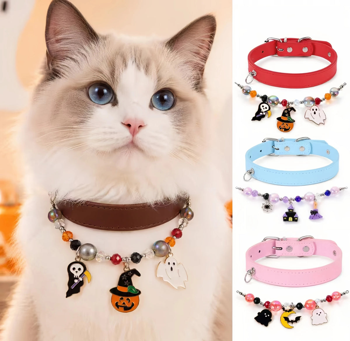 DIY Halloween Pet Collar with Bell, Beaded Cat & Dog Accessory