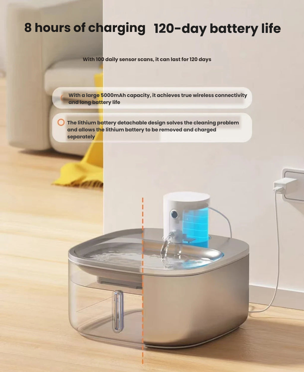Petwant W4 Cordless Stainless Steel Cat Water Fountain