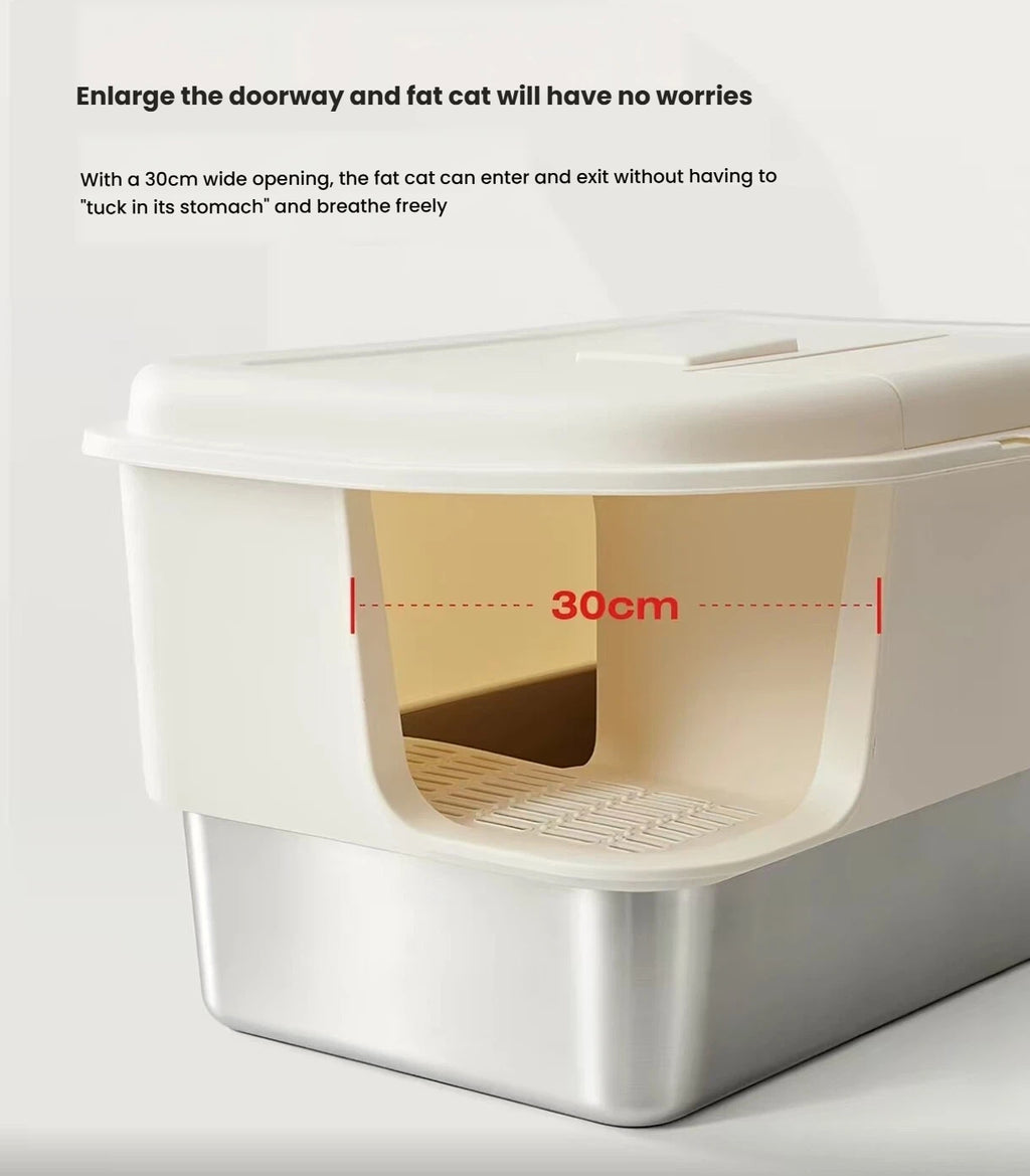 Petstar Stainless Steel Semi-Enclosed Cat Litter Box, Odor Control