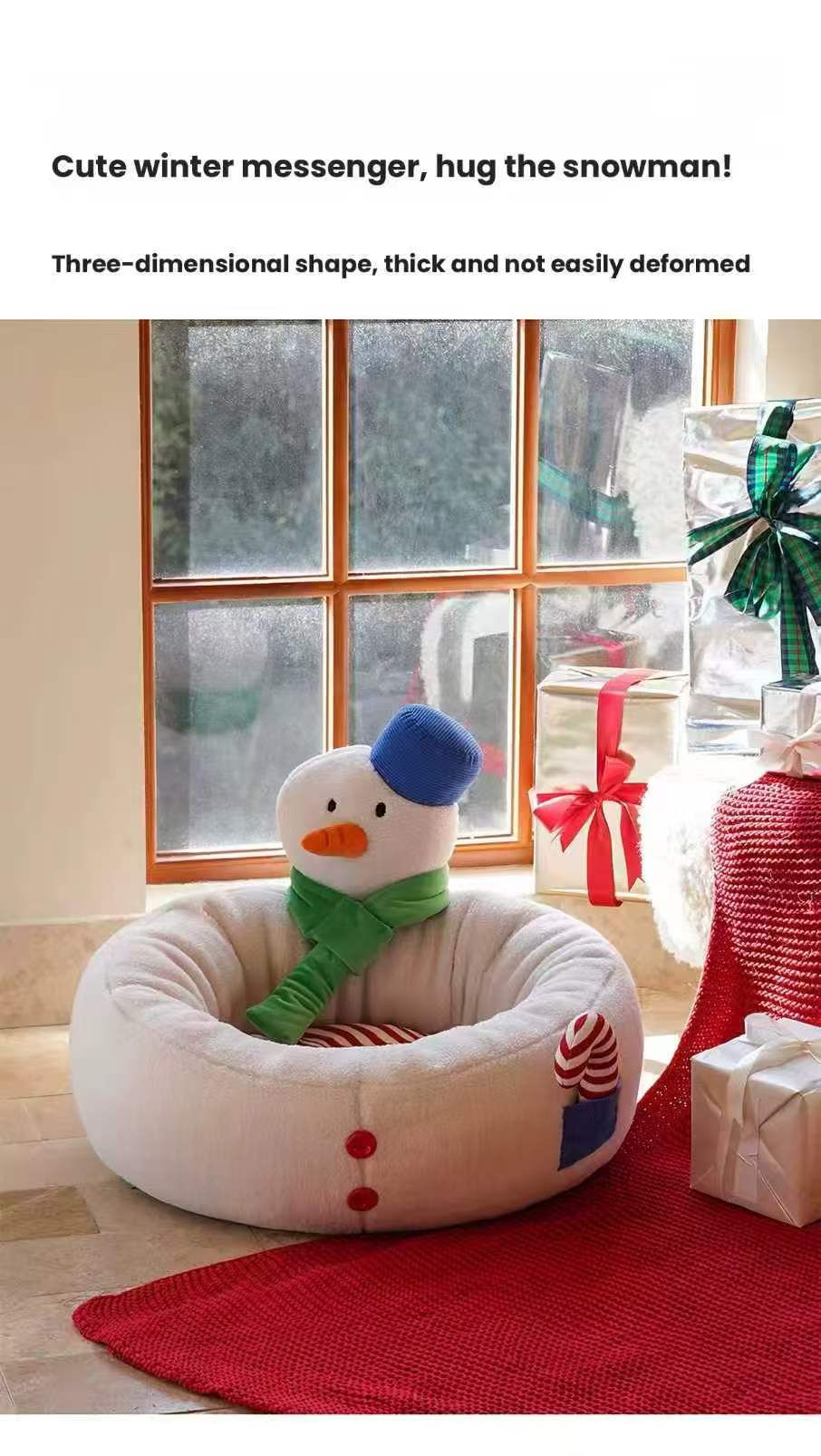 ZEZE Snowman Snuggle Pet Bed – Plush Washable Nest for Small Dogs & Cats