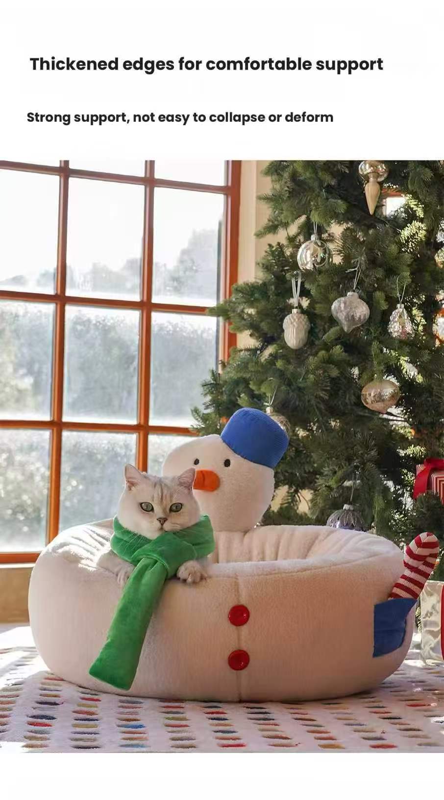 ZEZE Snowman Snuggle Pet Bed – Plush Washable Nest for Small Dogs & Cats
