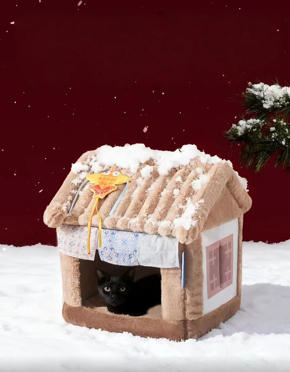 Petstar Semi-Enclosed Cat House, Cozy Winter Bed for Cats