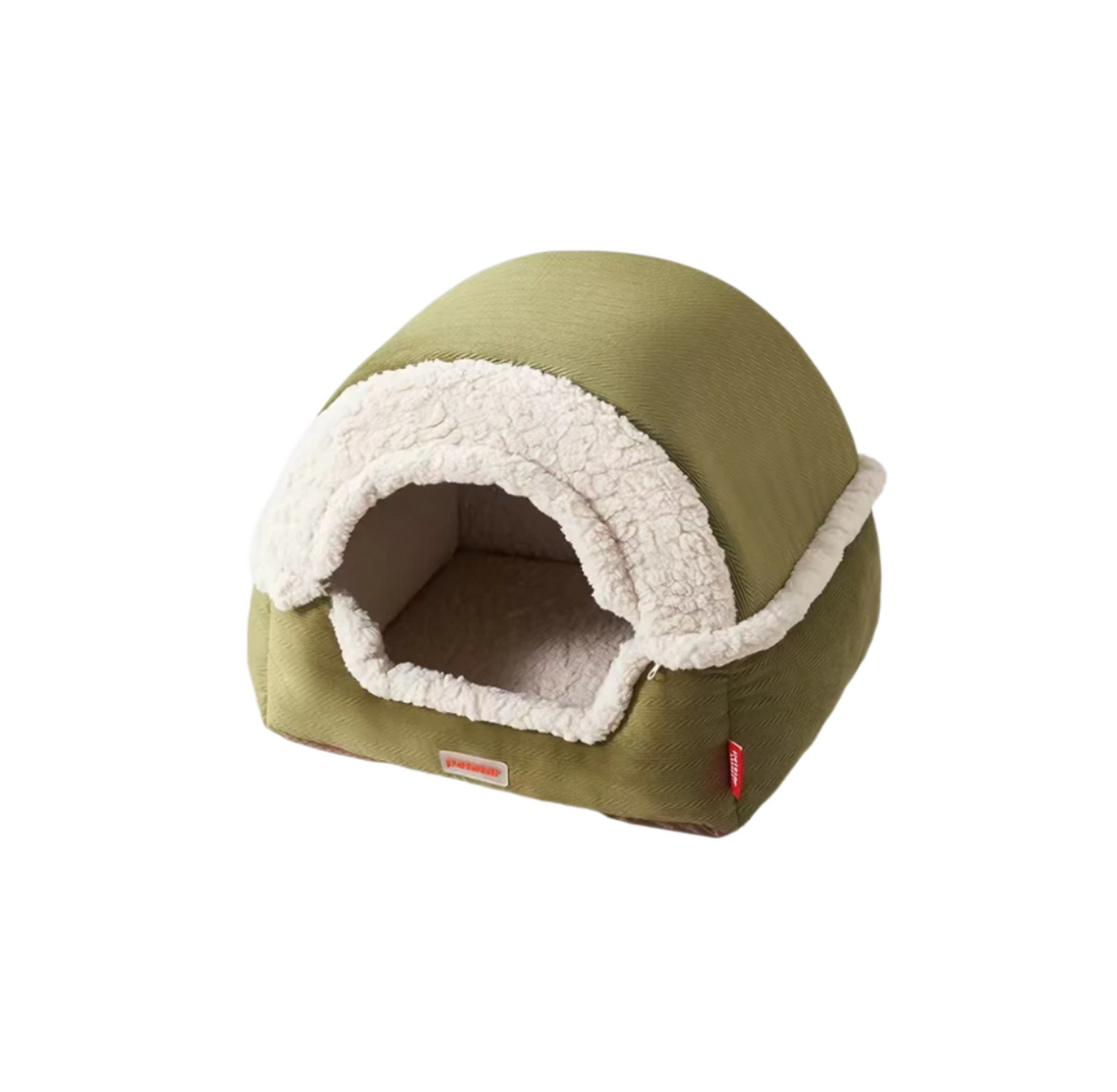 Green Petstar enclosed cat bed with a cream-lined removable dome