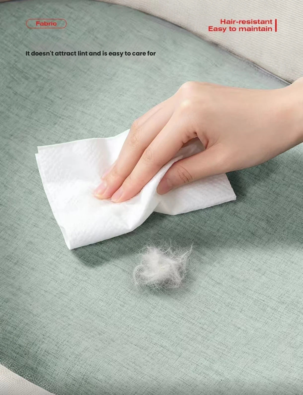 Hand wiping the green fabric of a Petstar cat bed cushion