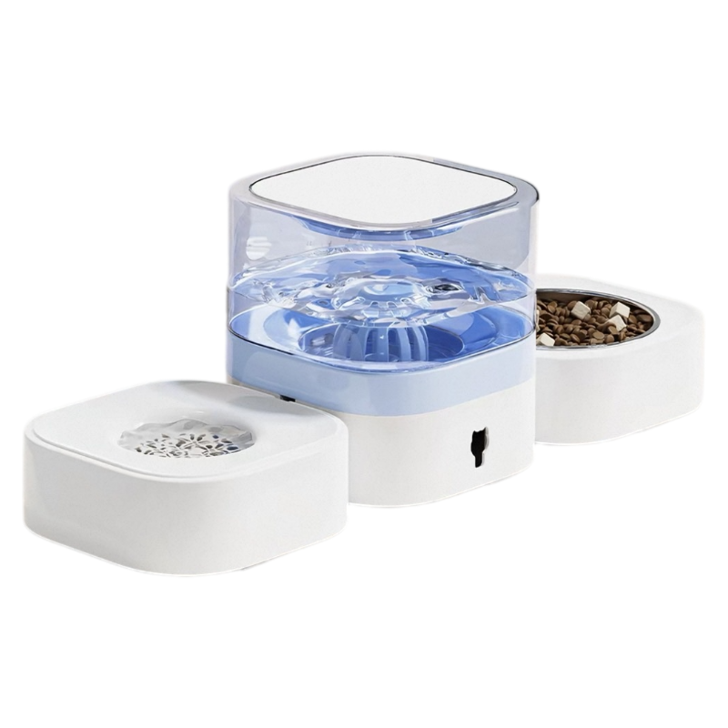 Madden Cordless Pet Water Fountain with Feeding Bowl – for Cats & Dogs