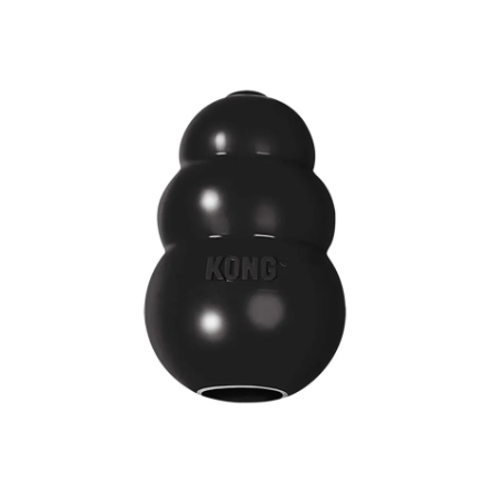 Black KONG Extreme rubber dog toy with hollow treat opening