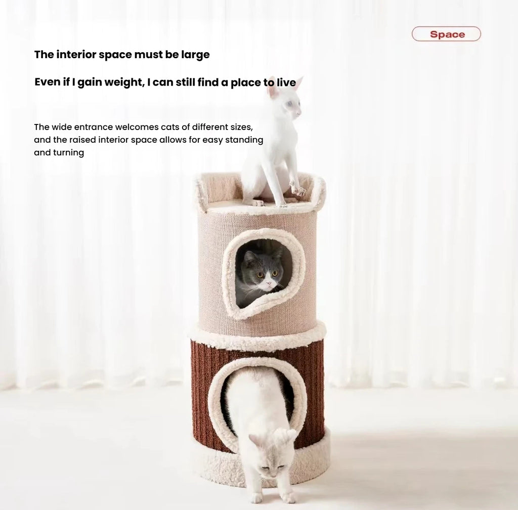 Cats using the upper perch and enclosed spaces in a Petstar modular cat house
