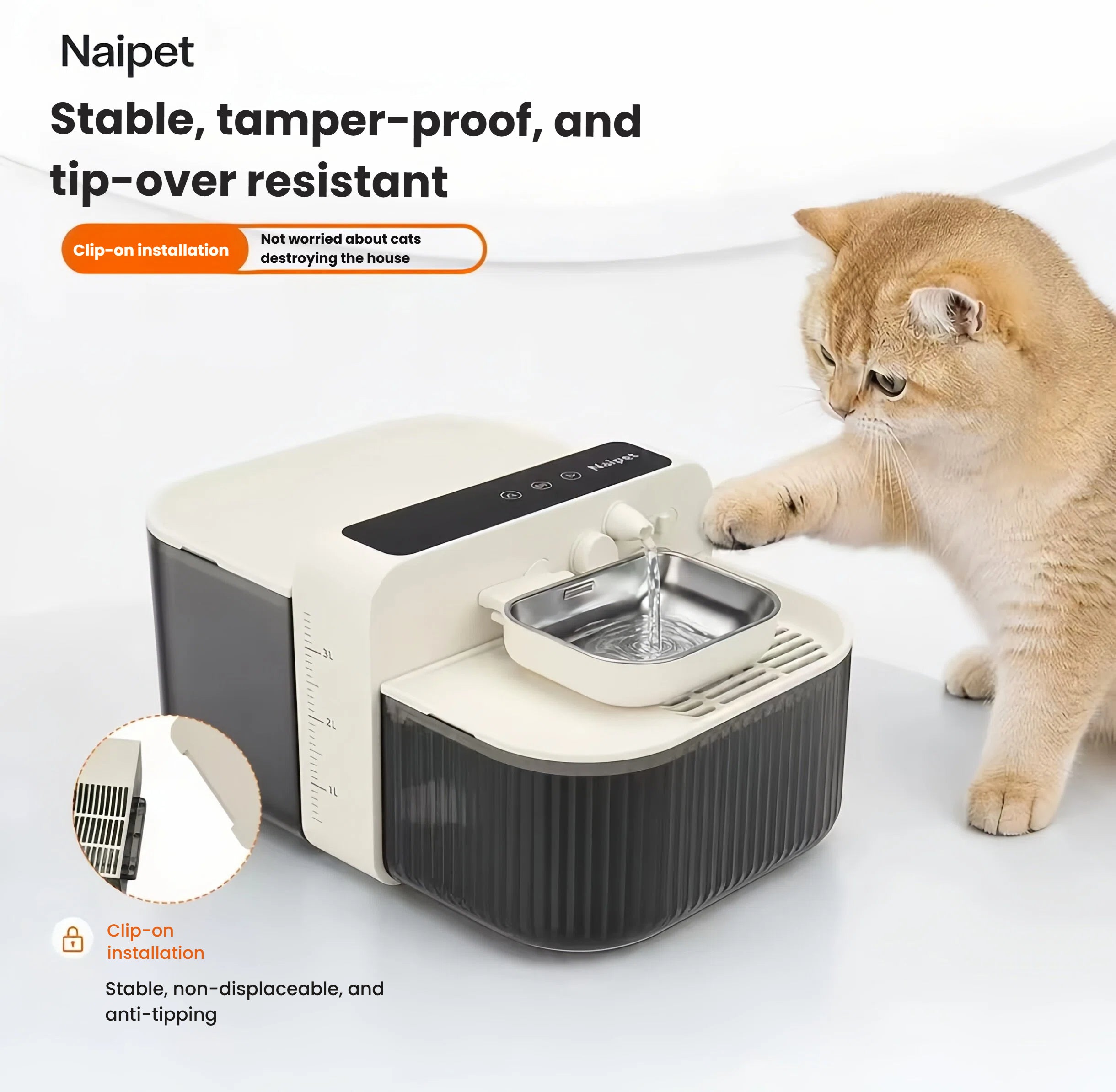 Naipet Cordless Automatic Cat Water Fountain