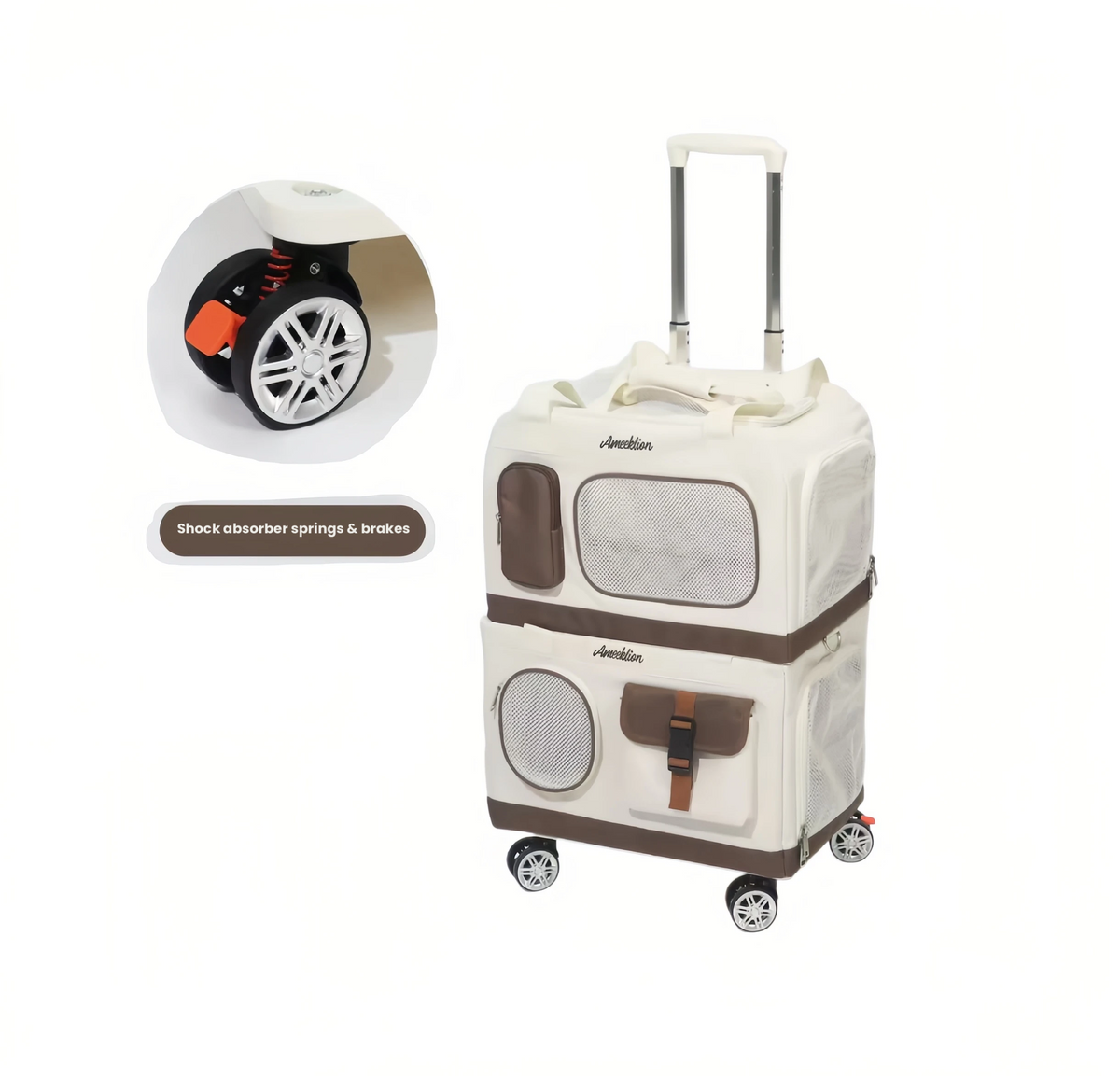 Double-Layer Cat Carrier with Wheels: Large, Breathable Pet Travel Bag