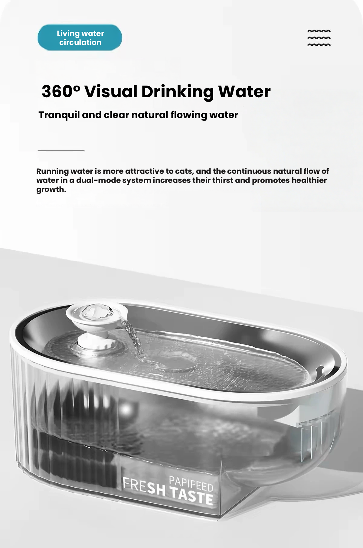 PAPIFEED Automatic Pet Water Fountain – Quiet, Filtered Flow for Cats & Dogs