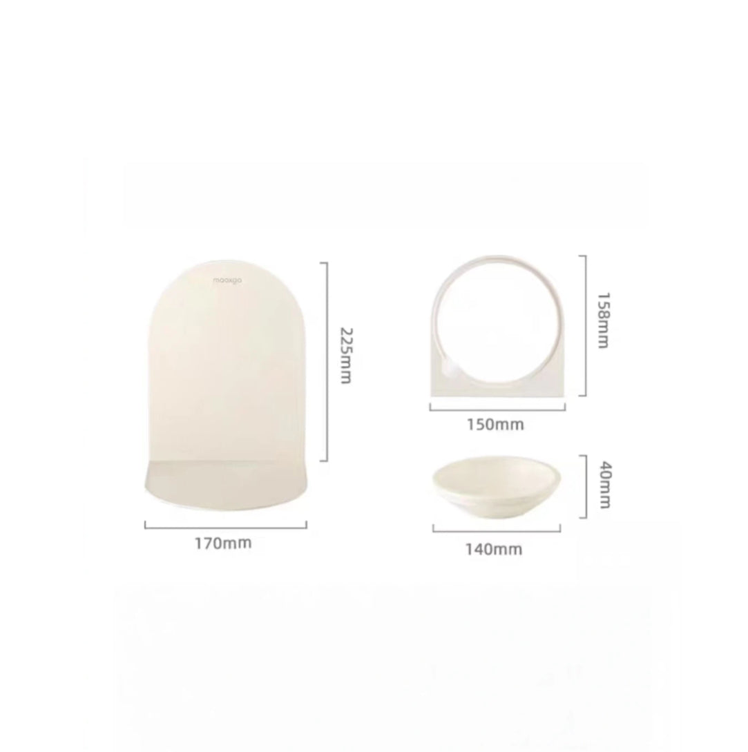 Dimensions diagram for the Miao Xiang Jia raised ceramic cat bowl