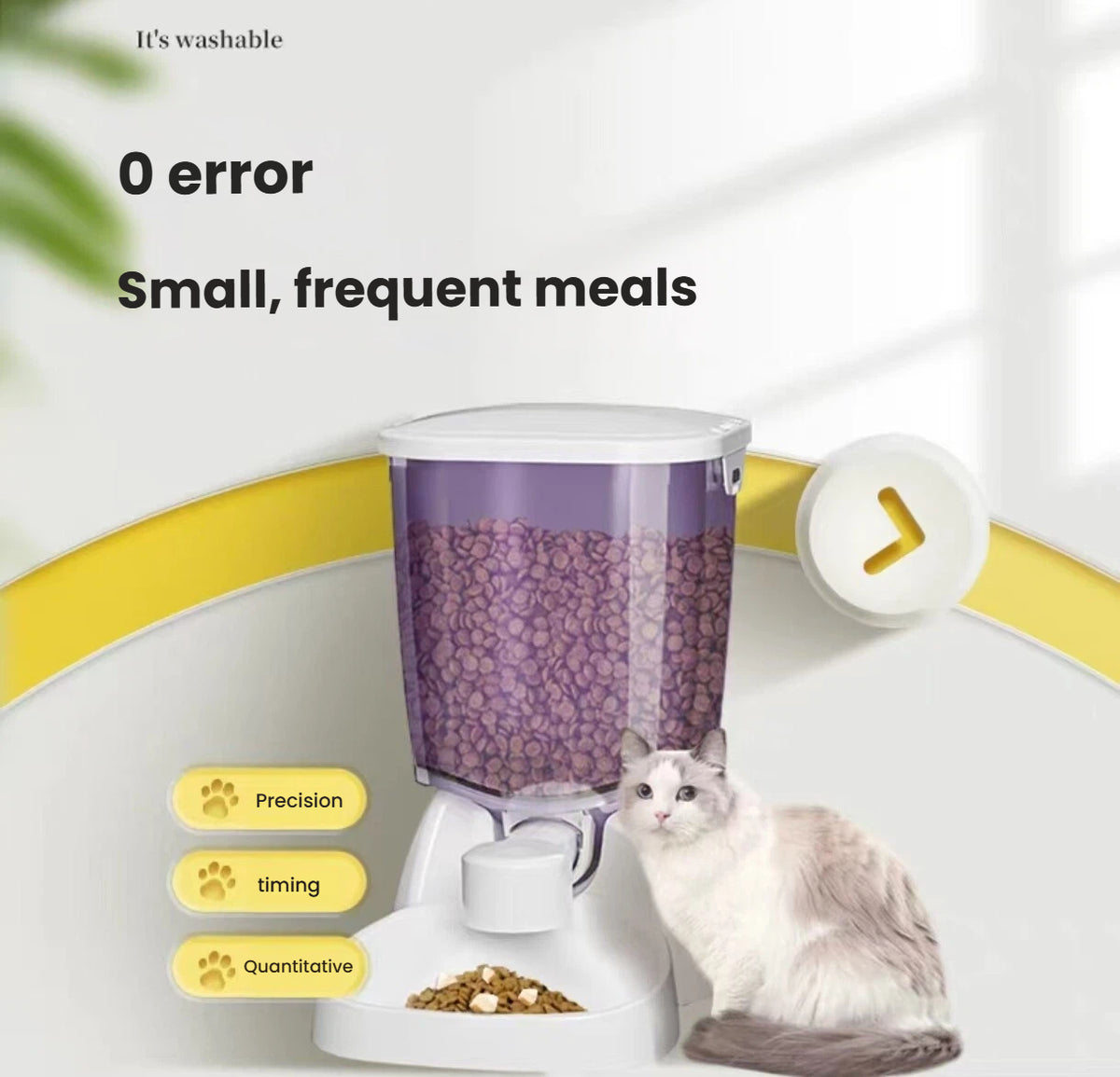 Cat beside the CatMate automatic portion-control pet feeder