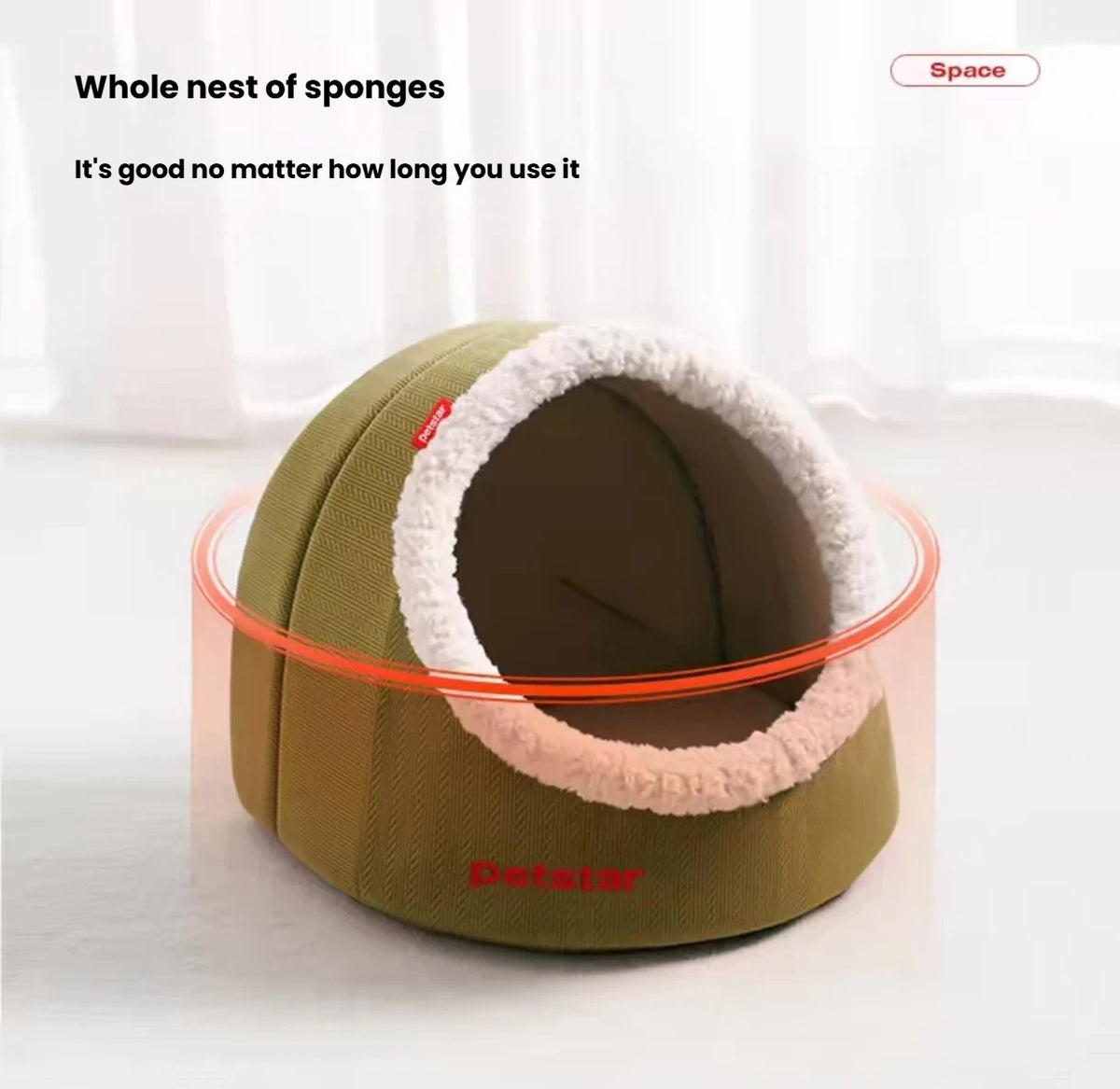 Front view of the Petstar cat cave showing its rounded covered shape